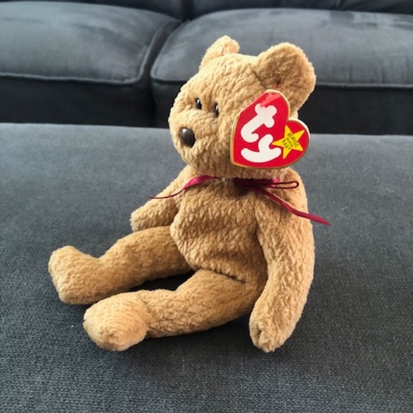 Vintage/Retired TY Curly Beanie Baby Brown Bear with tag - Picture 2 of 8